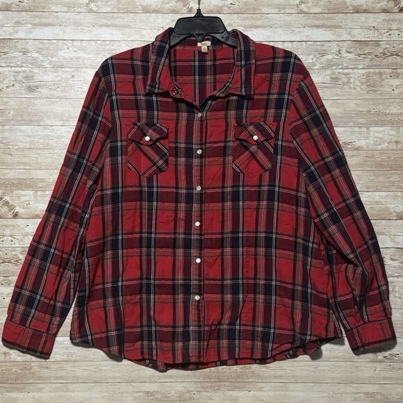 Reba Red Plaid Western Cowgirl Rodeo Shirt XL Pearl Snap Buttons Long or 3/4 - Picture 1 of 12